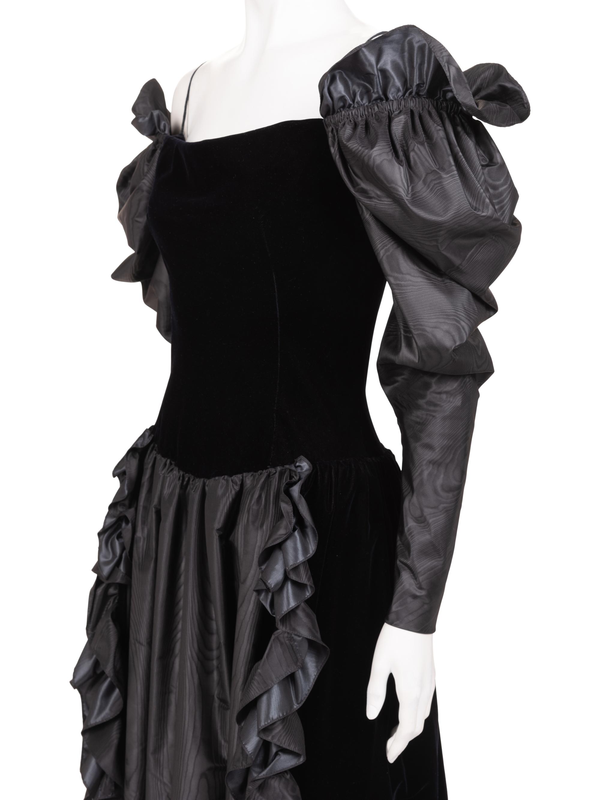 Givenchy Haute Couture Velvet and Moiré Dress, 1970-80s