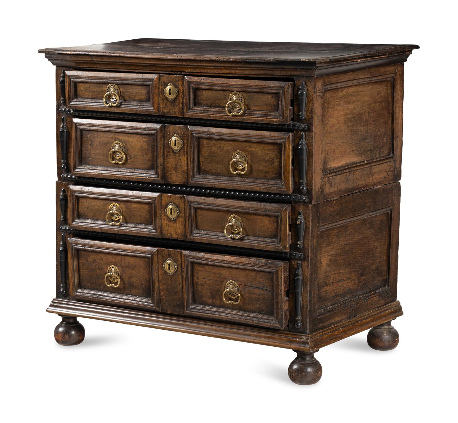 A William and Mary Part-Ebonized Oak Chest of Drawers