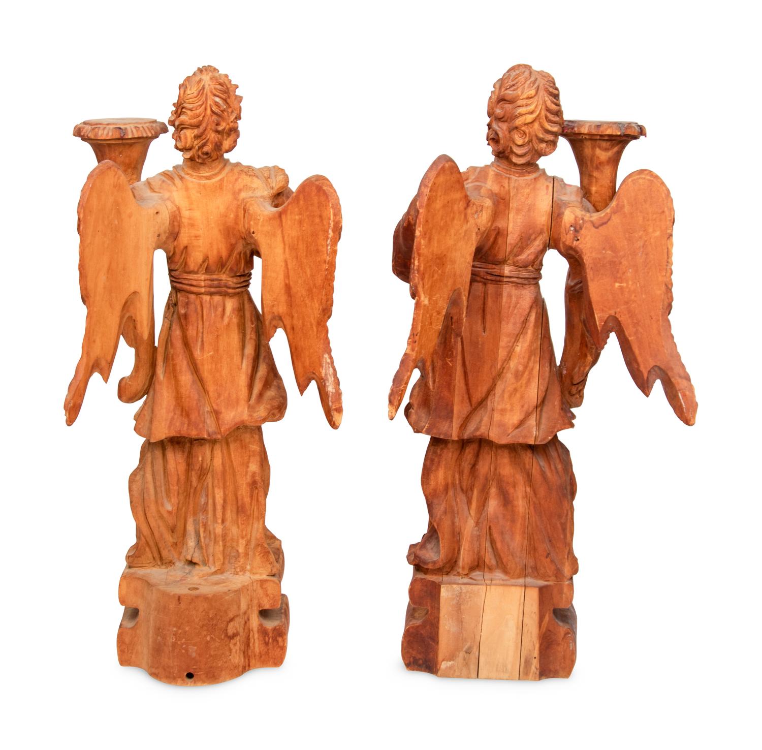 A Pair of Carved Wood Figures of Angels