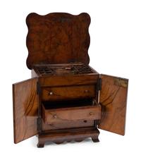 An English Burlwood Jewelry Box, a Diminutive Chest and Other Articles