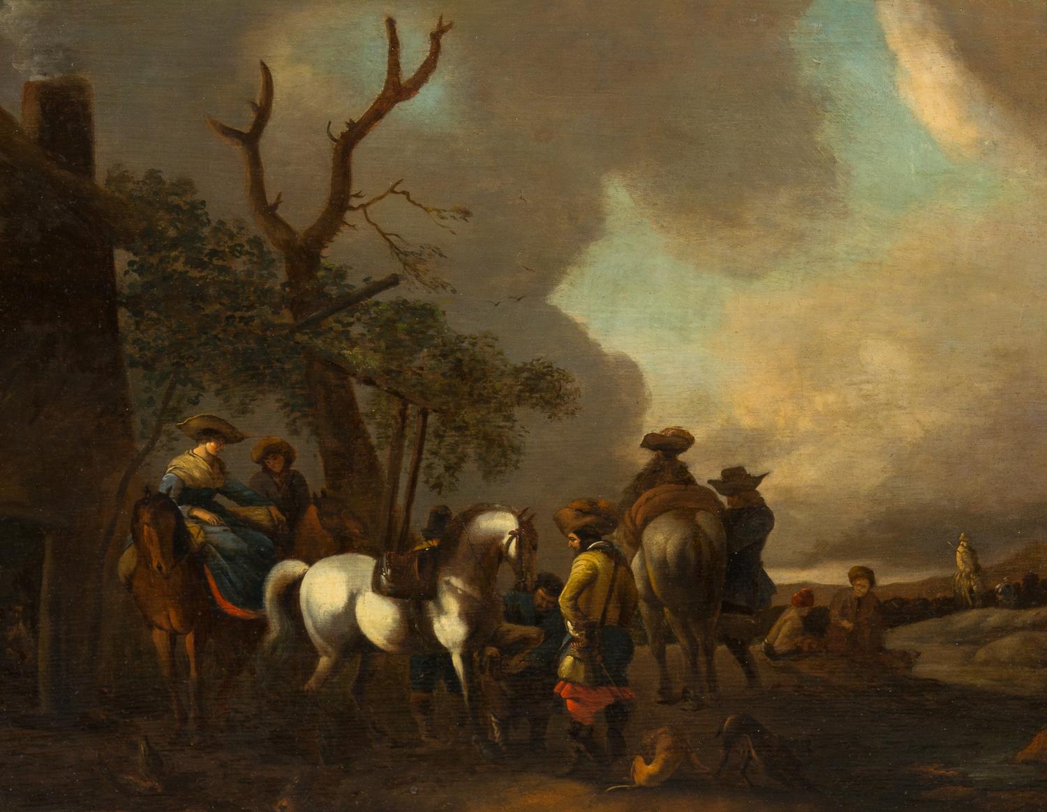 Peter Wouwermen, (Dutch, 1623-1682), The Horse Shoeing, Camp Scene