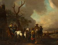 Peter Wouwermen, (Dutch, 1623-1682), The Horse Shoeing, Camp Scene