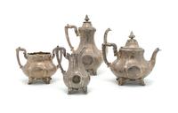 An English Silver Four Piece Tea and Coffee Service, London, Height of tallest 11 inches.