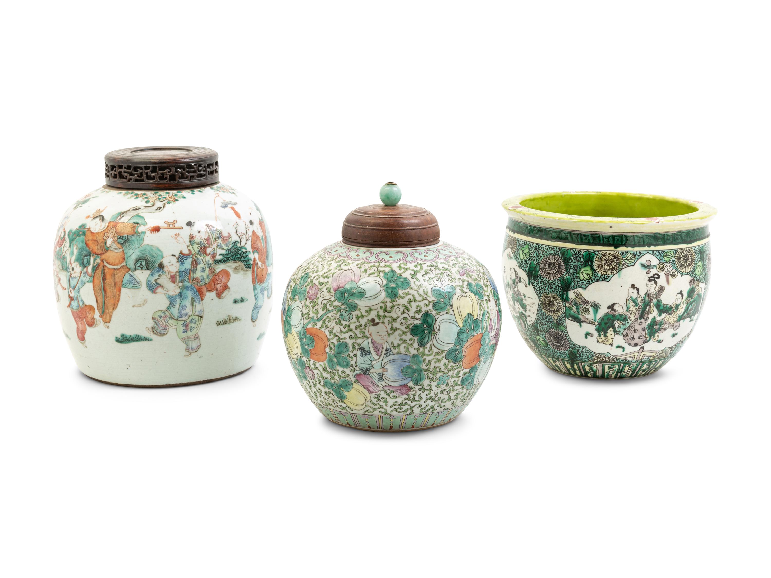 Three Chinese Enamelled Porcelain Jars