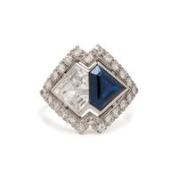 DIAMOND, SAPPHIRE, AND PLATINUM RING