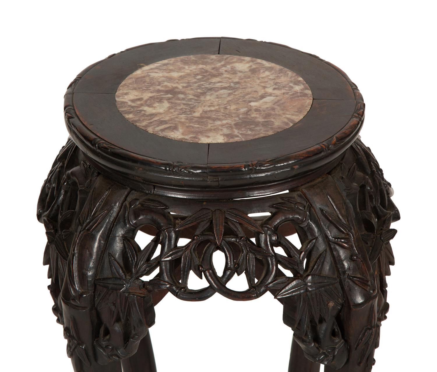 A Chinese Carved Hardwood Stand with Inset Marble Top