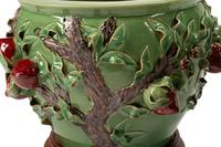 A Pair of Chinese Export Celadon and Copper Red Glazed Porcelain Peach Motif Jardinieres