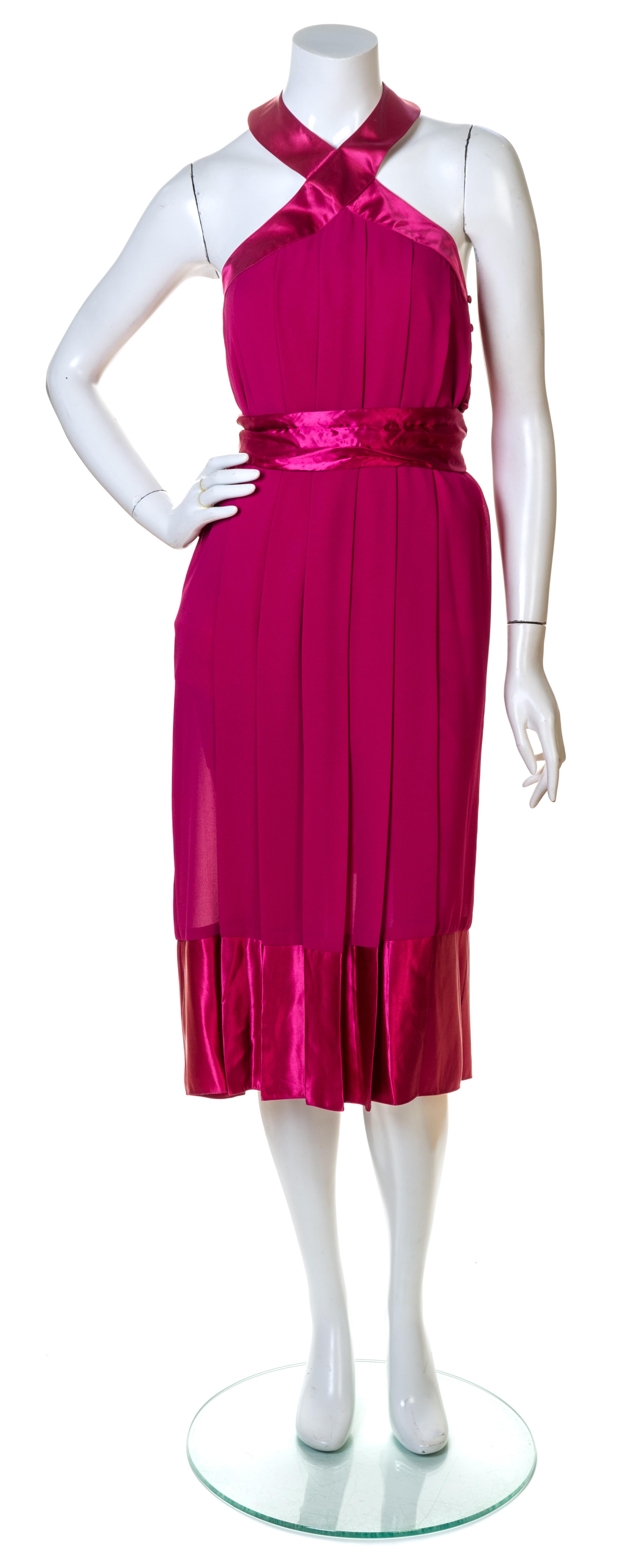 A Pierre Cardin Fuschia Pleated Cocktail Dress, Size 4.