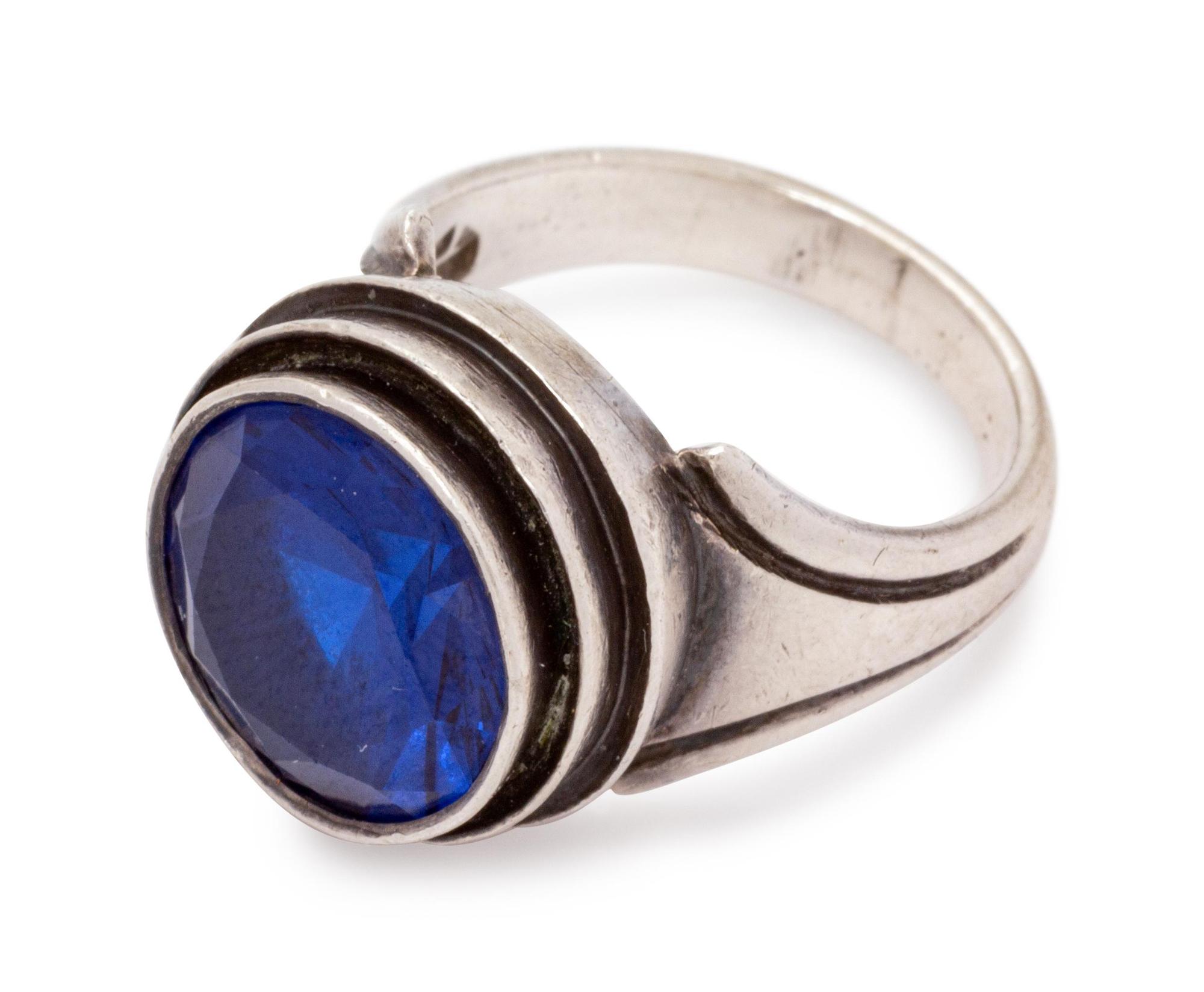 A Sterling Silver and Synthetic Blue Spinel Ring, Kalo,