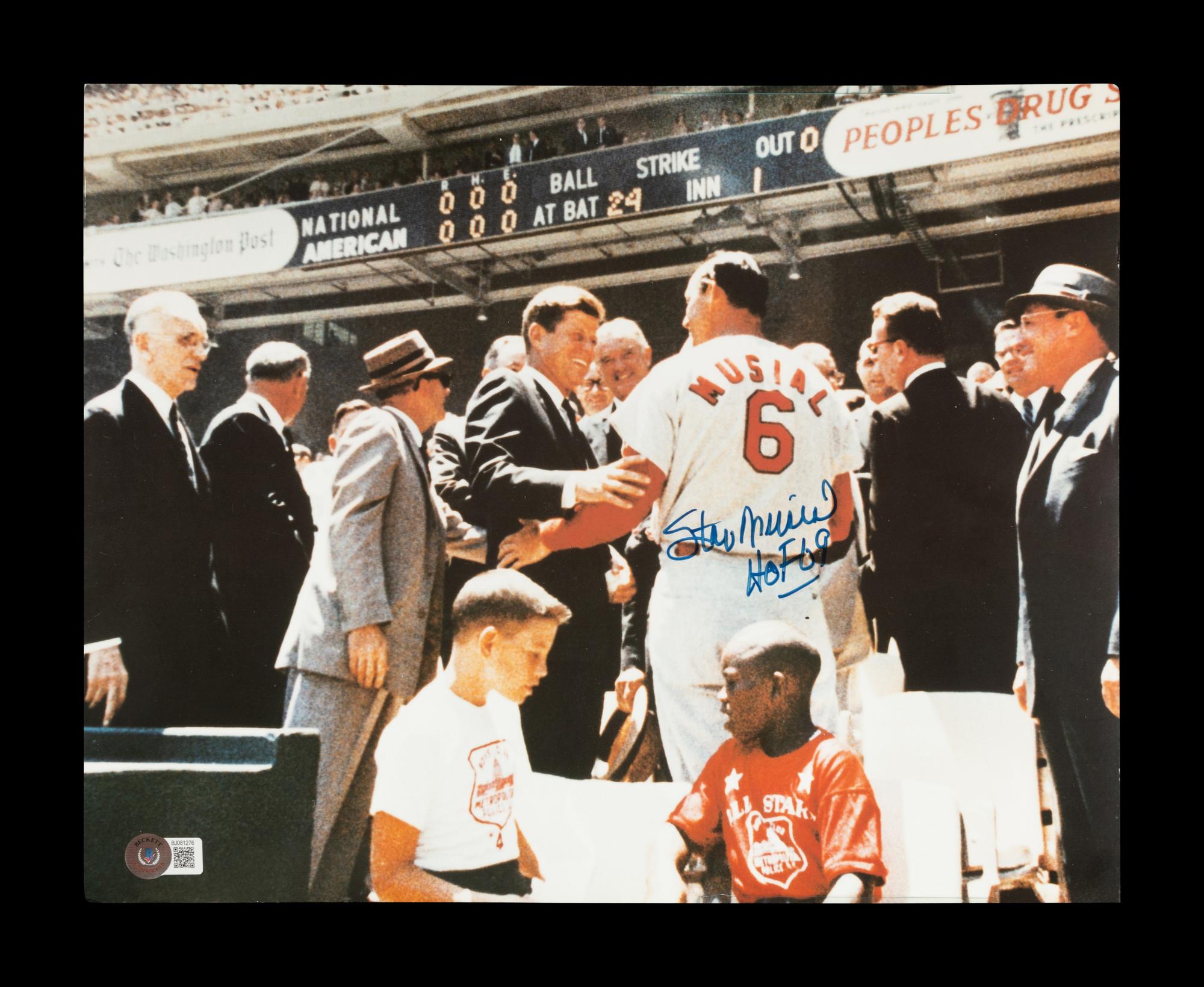 A Group of Stan Musial Signed Autograph Items Including a Limited Stat Baseball and John F. Kennedy Photograph (Beckett Authentication Services Certified),