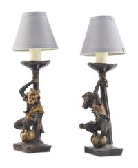A Pair of Bronze Monkey Candlesticks Mounted as Lamps