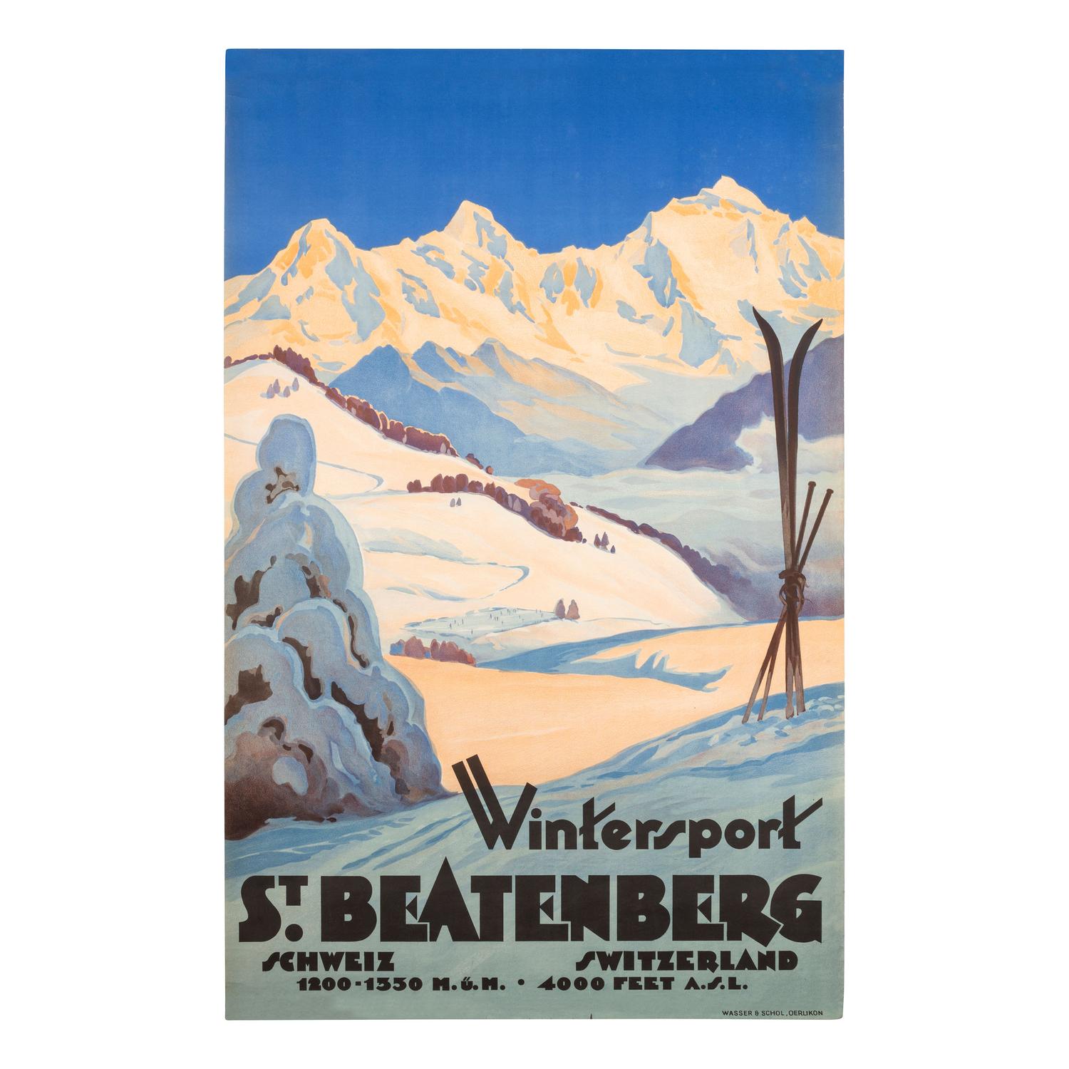 [TRAVEL POSTERS]. A group of 2 posters promoting winter sports in Switzerland, comprising: