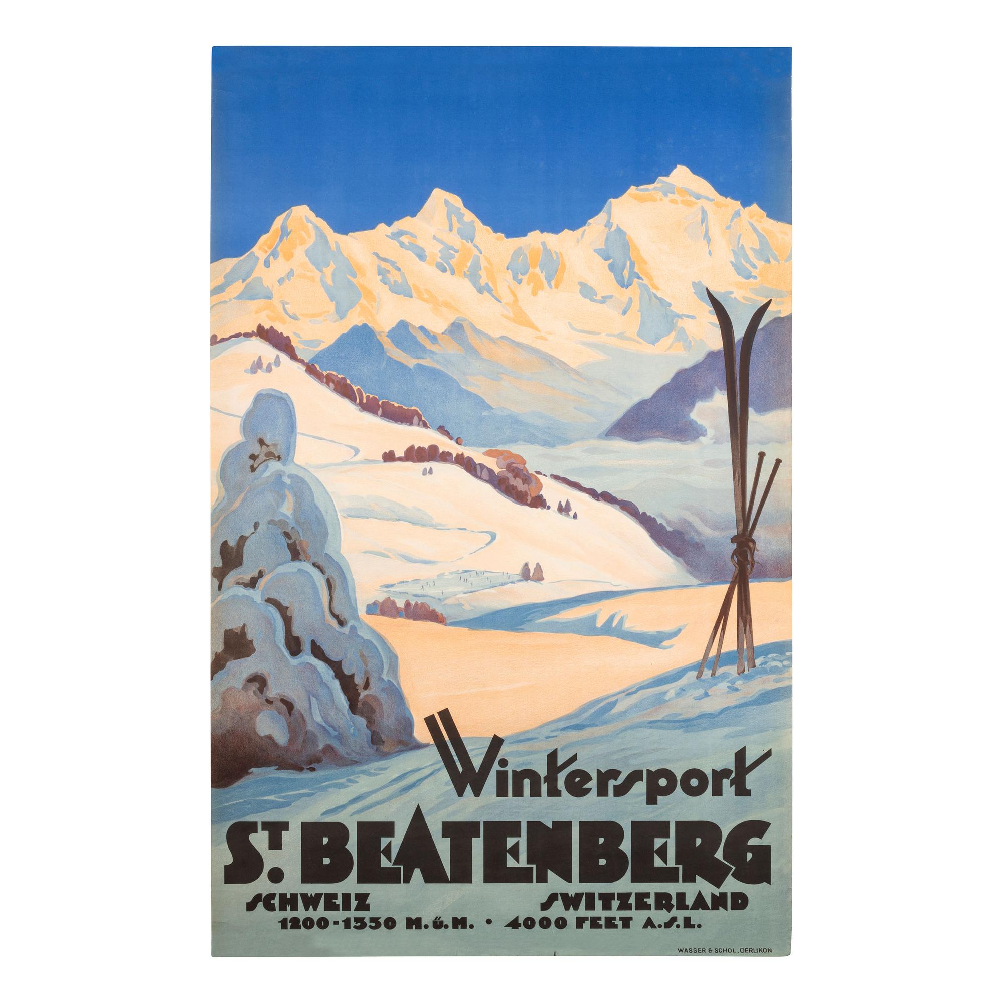 [TRAVEL POSTERS]. A group of 2 posters promoting winter sports in Switzerland, comprising: