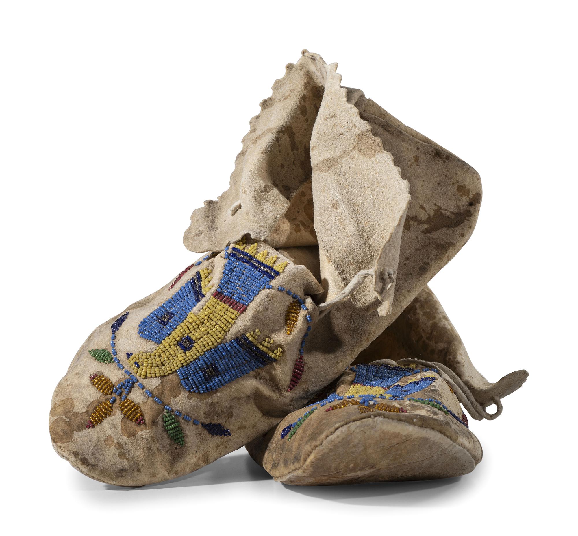 Santee Sioux Beaded Hide Moccasins, with Eagles