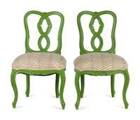 A Pair of Venetian Style Green-Painted Side Chairs