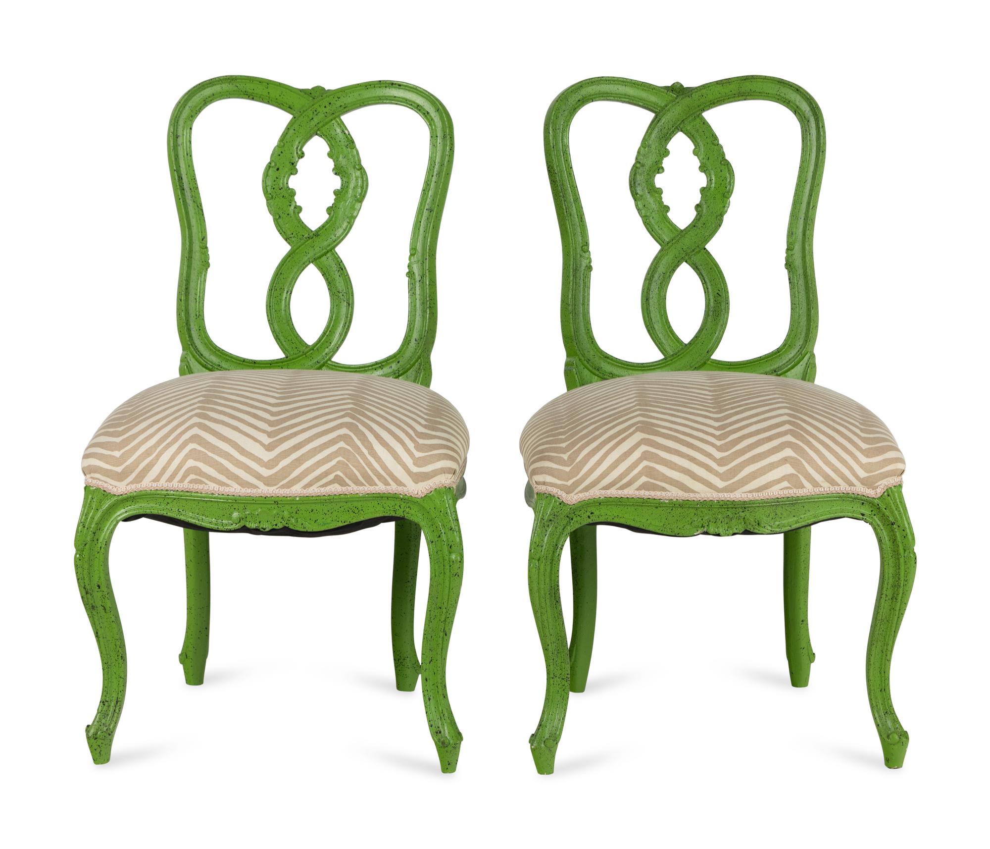 A Pair of Venetian Style Green-Painted Side Chairs