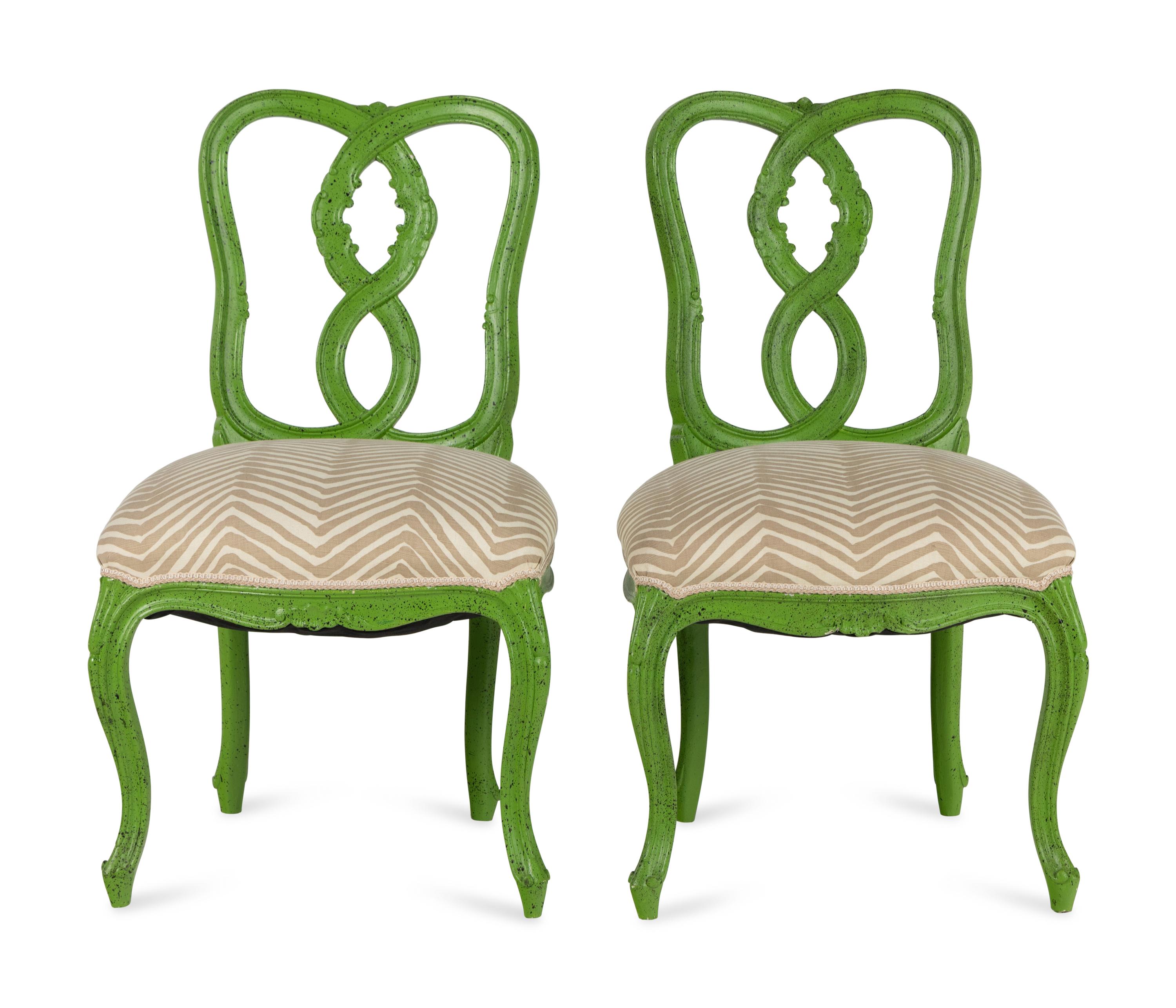 A Pair of Venetian Style Green-Painted Side Chairs