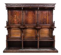 An Italian Walnut Choir Stall Height 84 1/4 x width 94 x depth 25 1/4 inches. — LATE 15TH CENTURY WITH LATER ELEMENTS