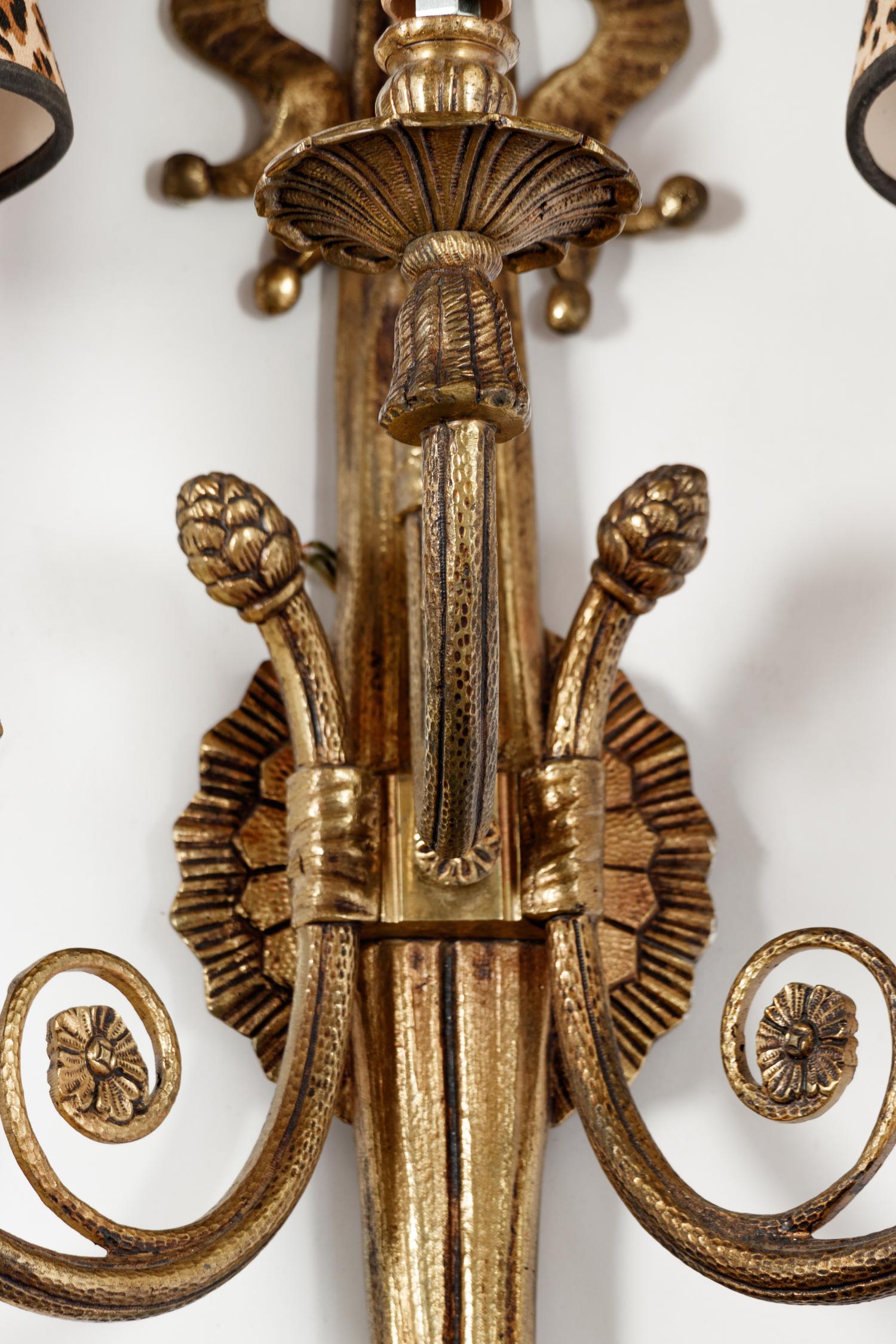 A Pair of Gilt Bronze Three-Light Sconces