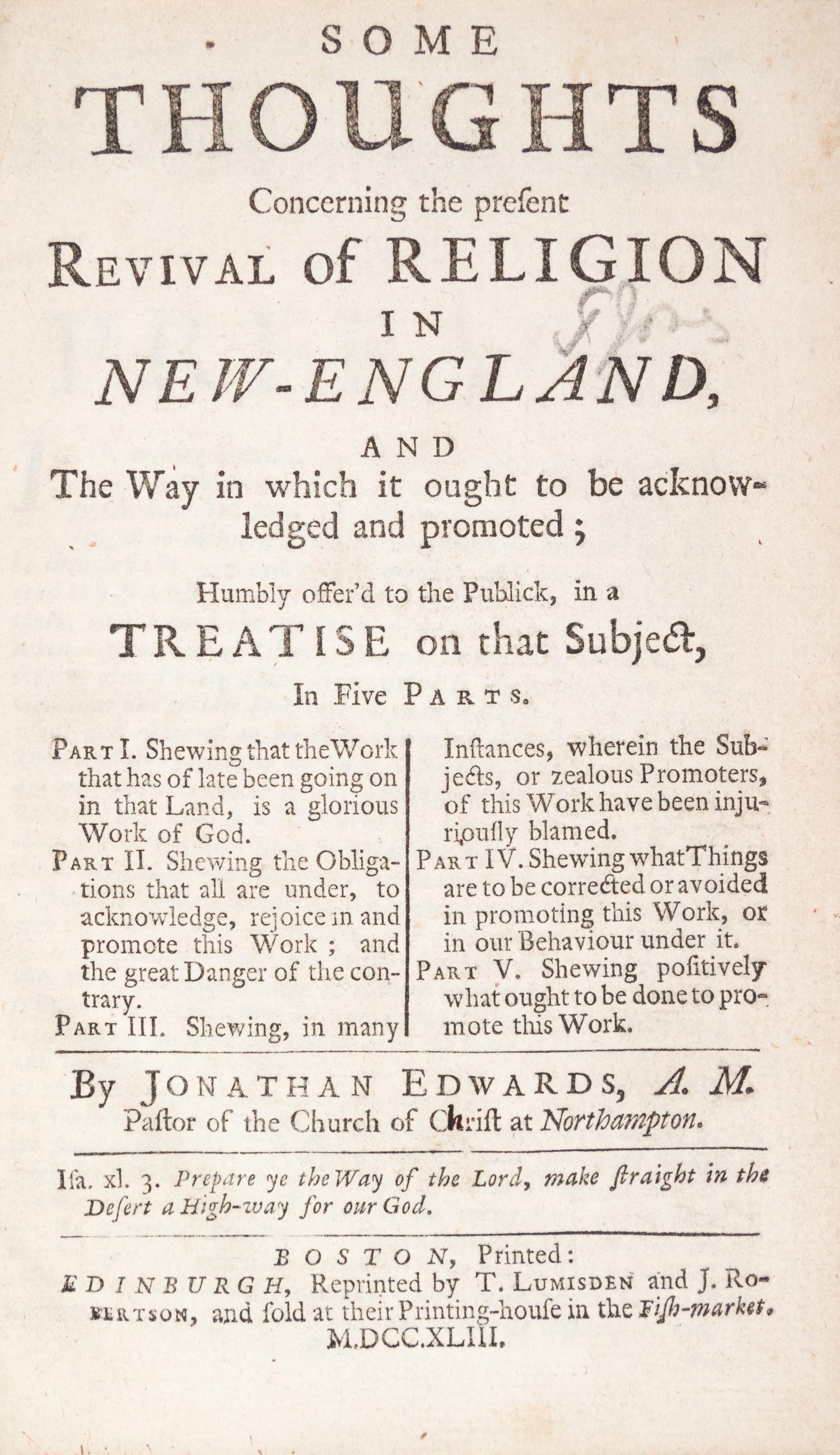 EDWARDS, JONATHAN. Some Thoughts Concerning the Present Revival of Religion in New England, 1753. Second edition.