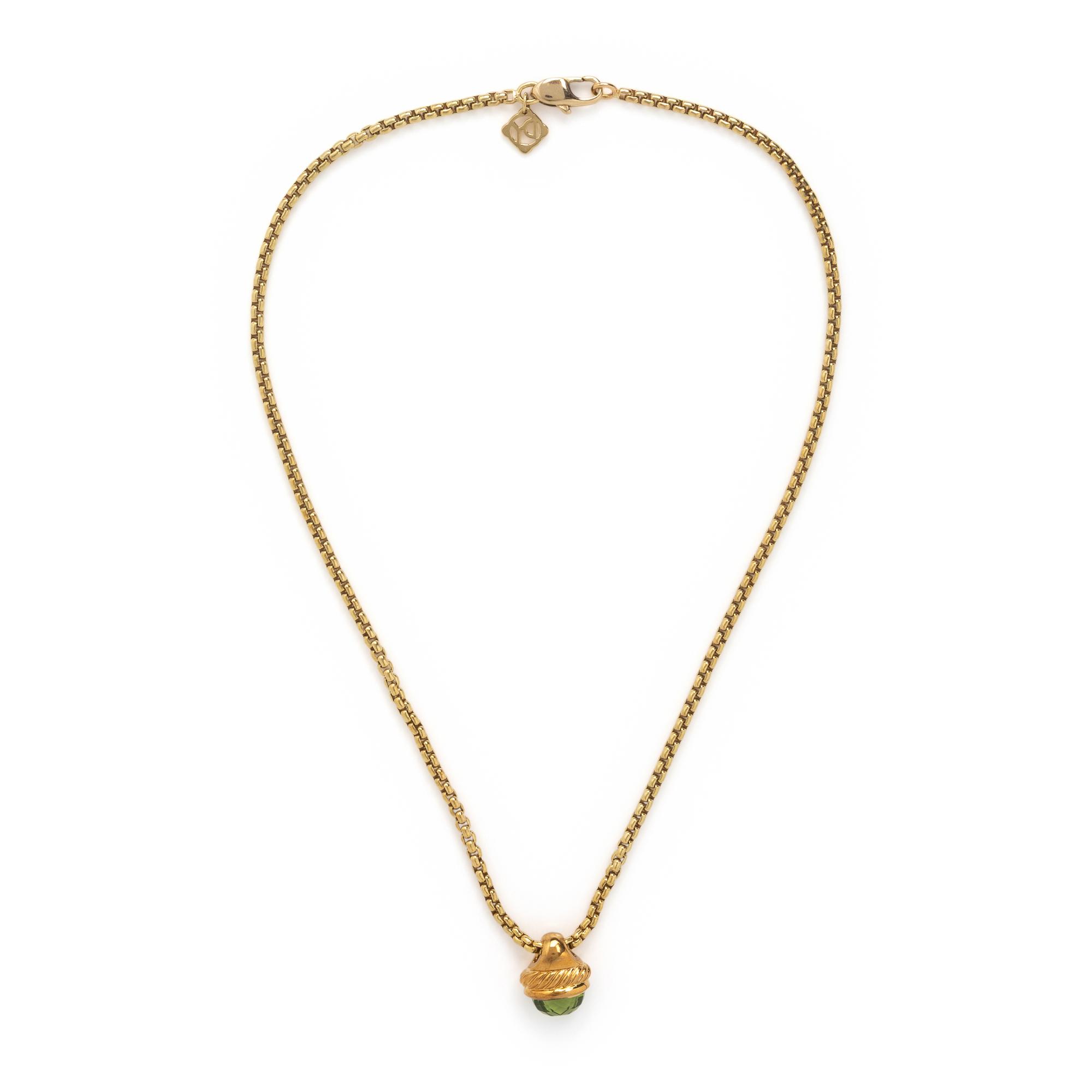 David Yurman, Yellow Gold Chain with Peridot and Diamond Pendants