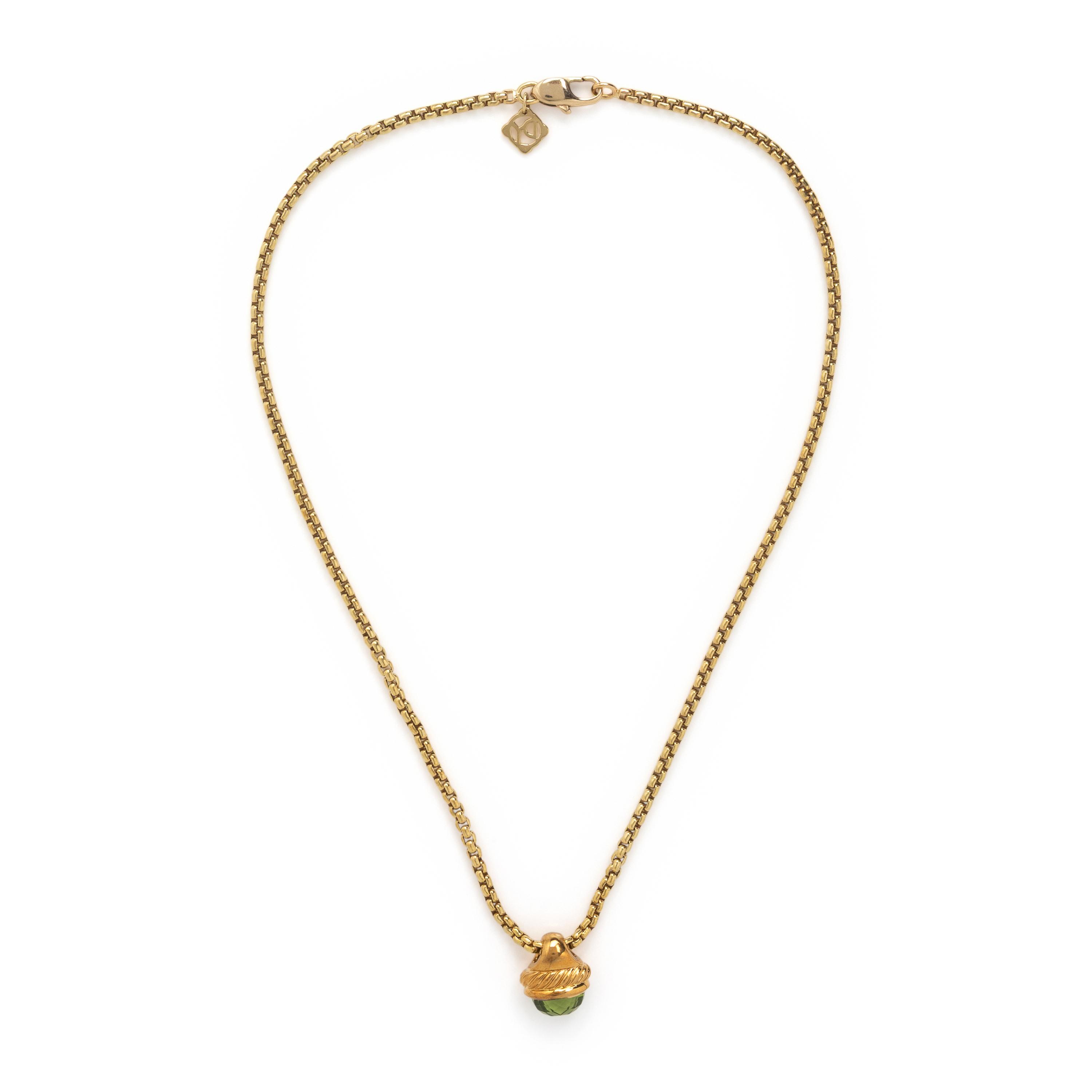 David Yurman, Yellow Gold Chain with Peridot and Diamond Pendants