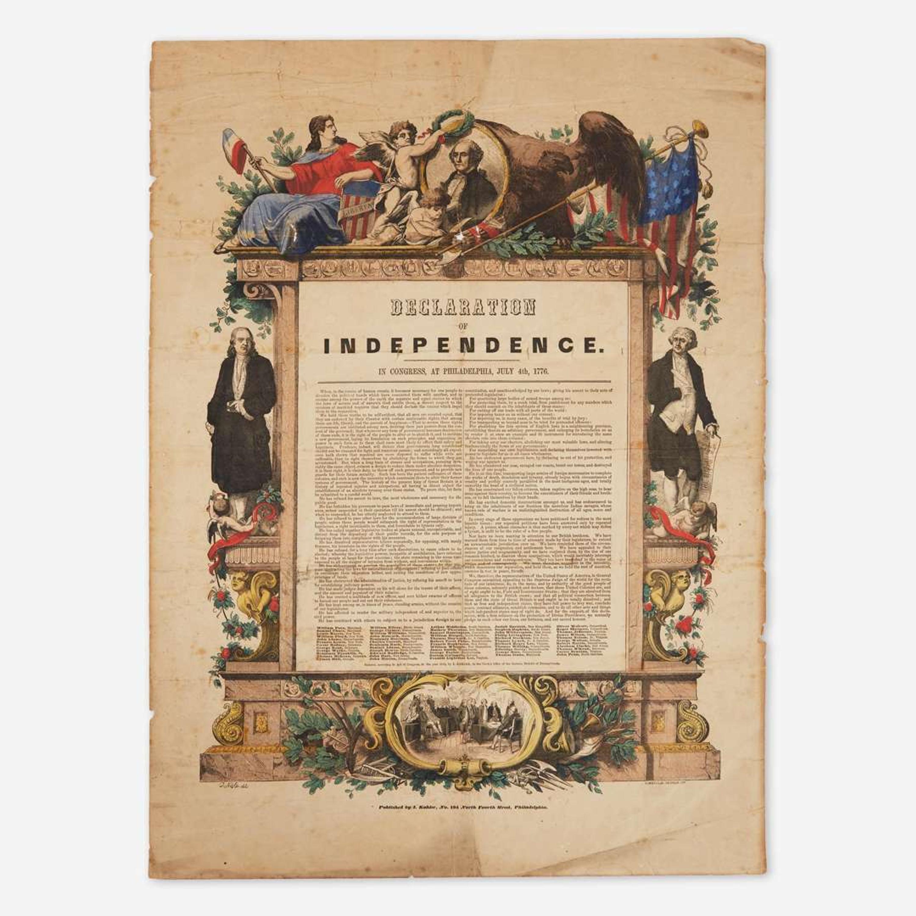[Americana] [Declaration of Independence] Kohler, I(gnaz). Declaration of Independence. In Congress, at Philadelphia, July 4th, 1776
