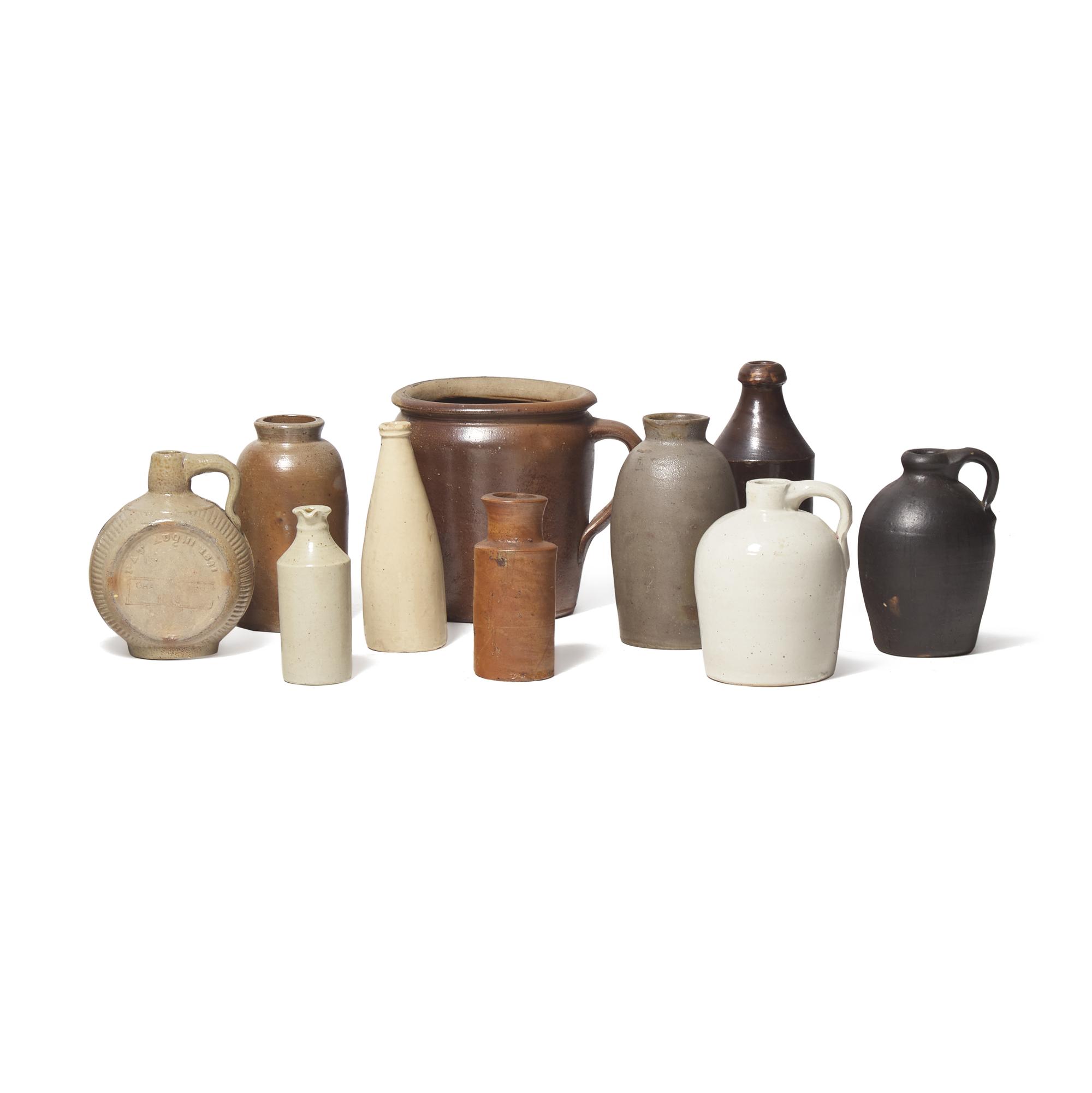 Ten Variously Glazed Stoneware Bottles or Jugs