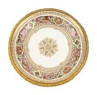 A Sevres Style Gilt Metal Mounted Porcelain Plate After the Service Ordinaire de Fontainebleau of Louis Philippe — LATE 19TH/EARLY 20TH CENTURY