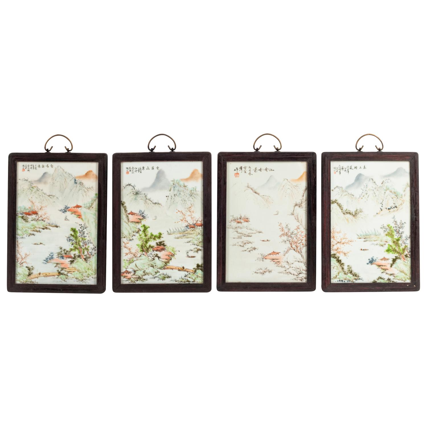 A Set of Four Framed Chinese Porcelain Plaques