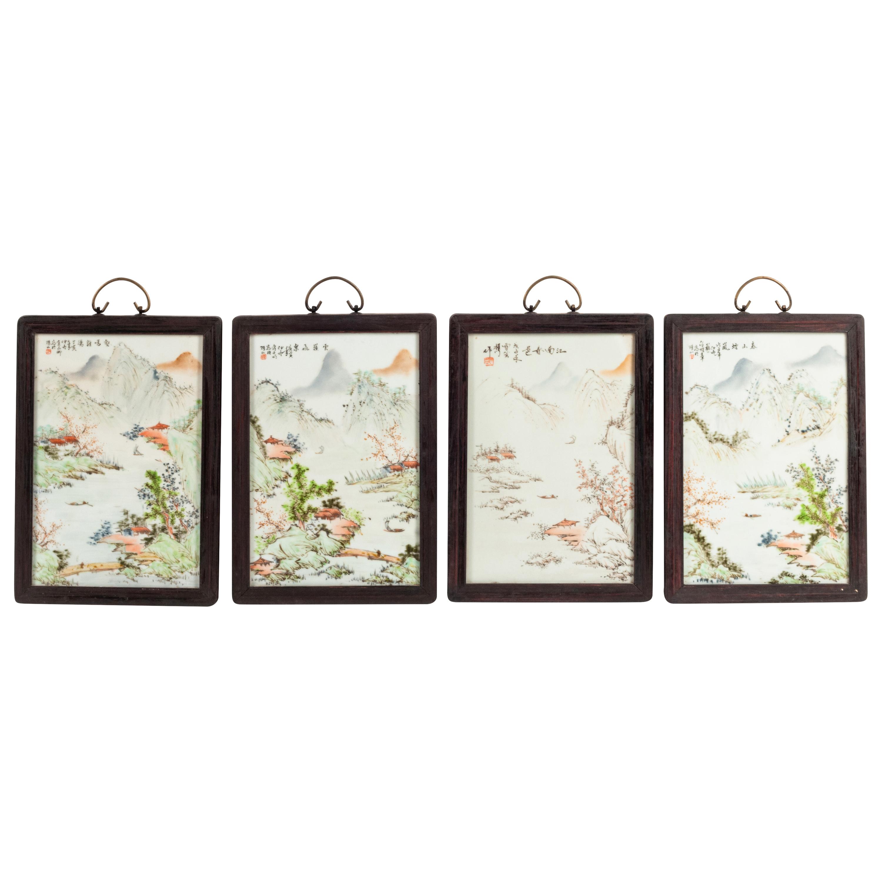 A Set of Four Framed Chinese Porcelain Plaques