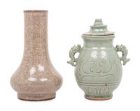 Two Chinese Monochrome Glazed Porcelain Vases