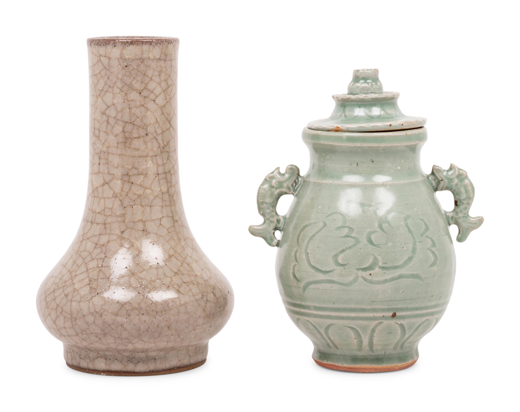 Two Chinese Monochrome Glazed Porcelain Vases