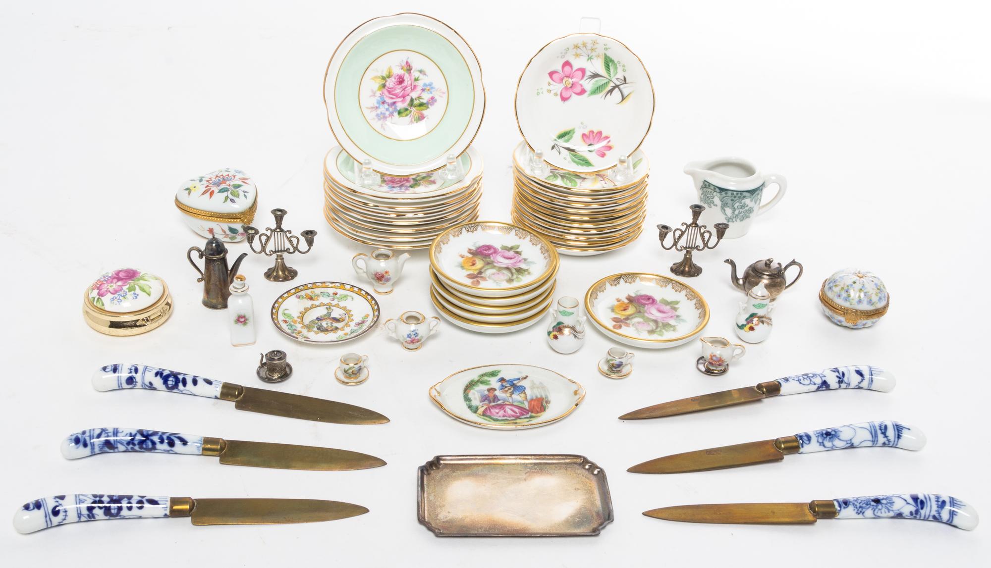 A Group of Miniature Articles Width of silver-plate entree dish 5 inches.