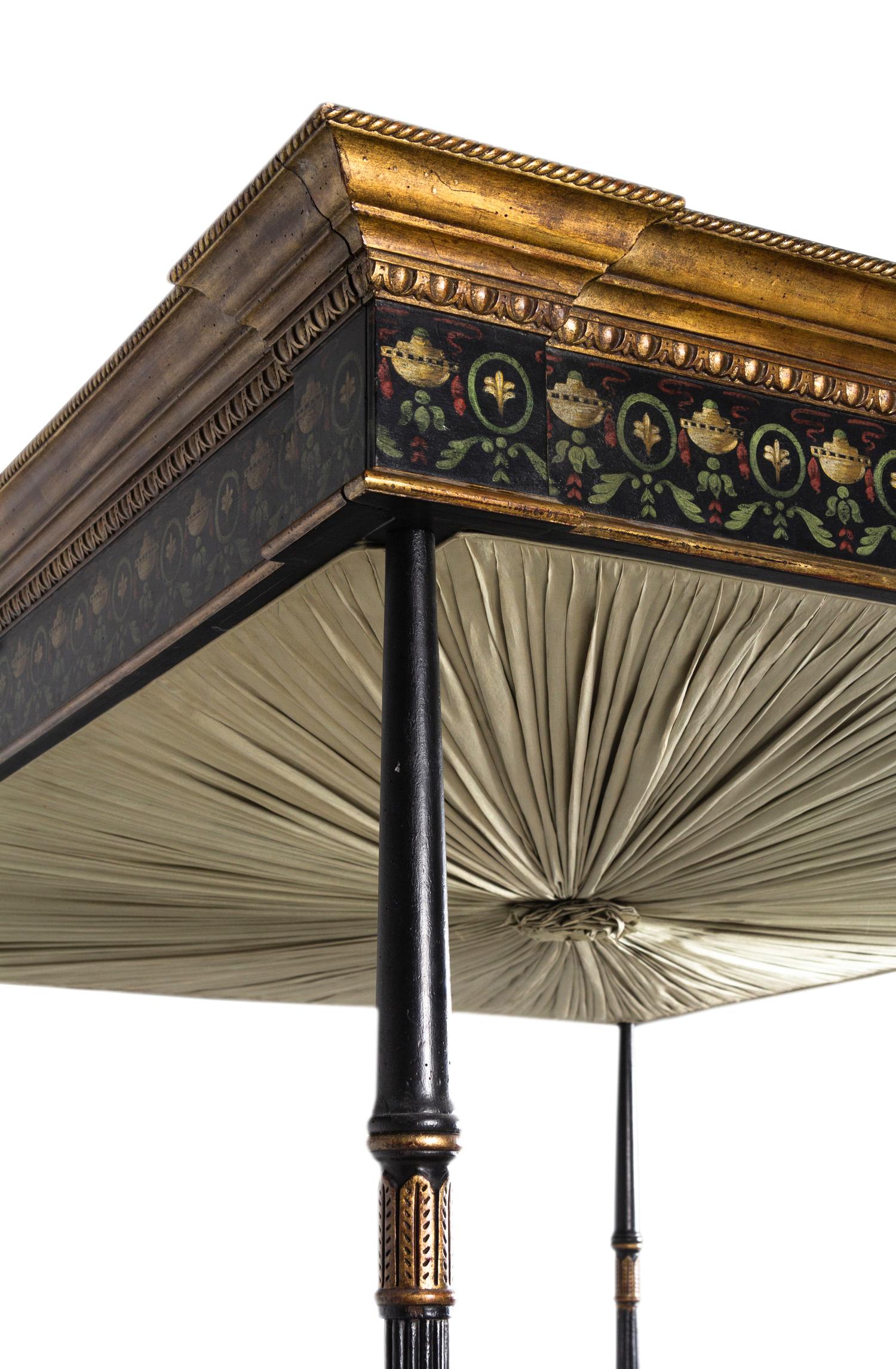 A Regency Style Parcel-Gilt and Ebonized Canopy Bed