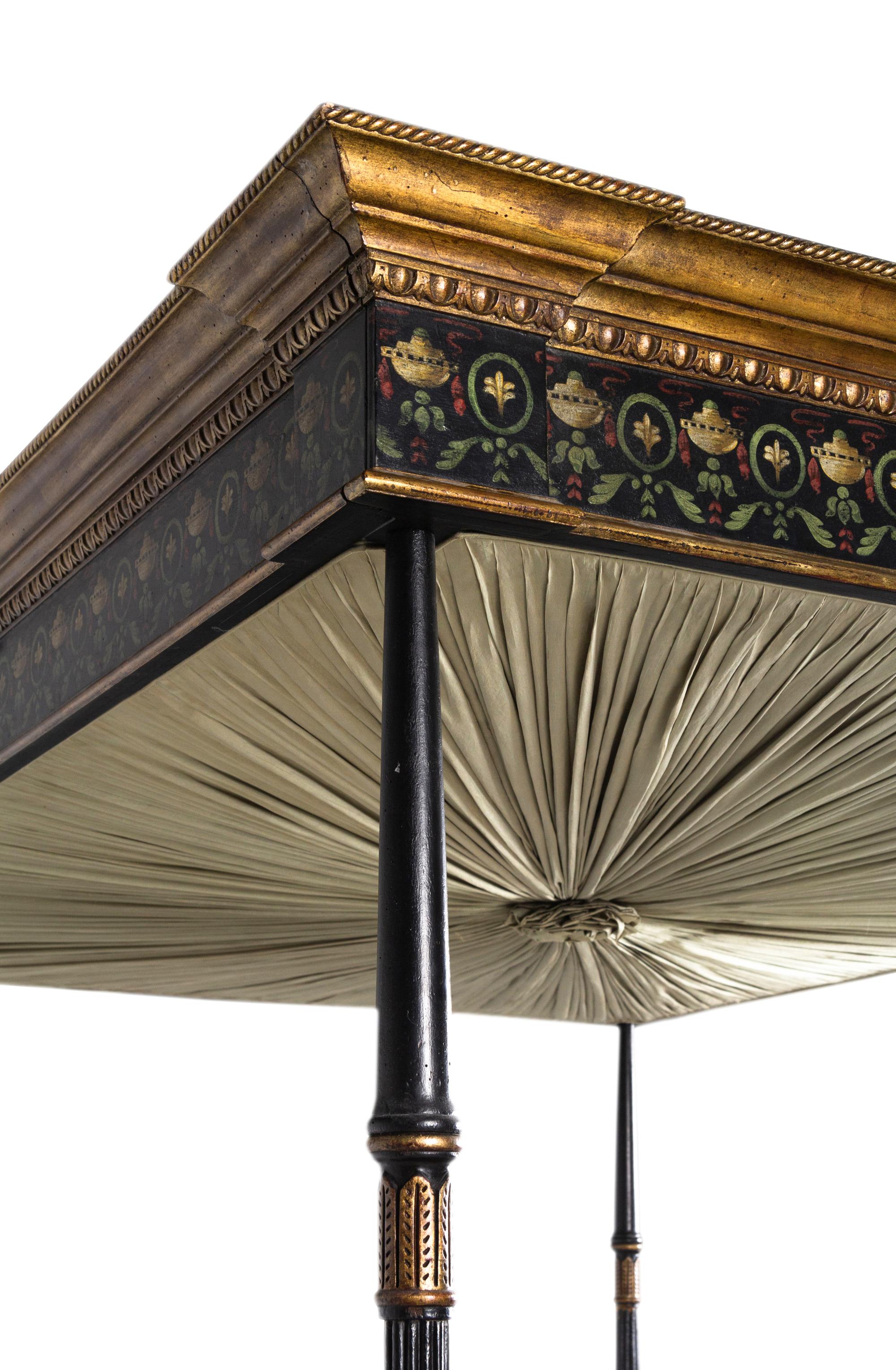 A Regency Style Parcel-Gilt and Ebonized Canopy Bed