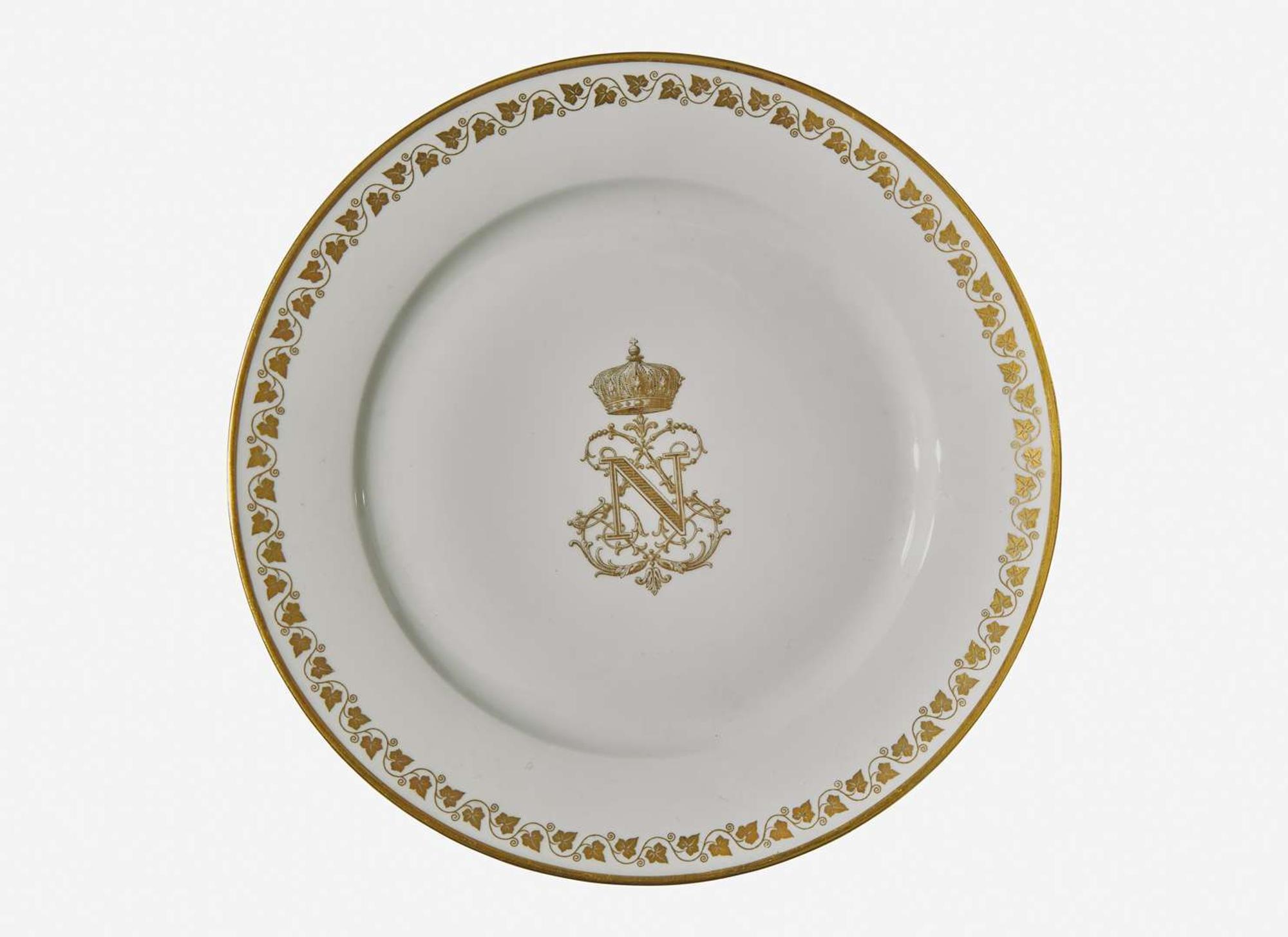An assembled collection of forty-one Sèvres Napoleon III Imperial porcelain tablewares, various dates primarily ranging 1844-1853