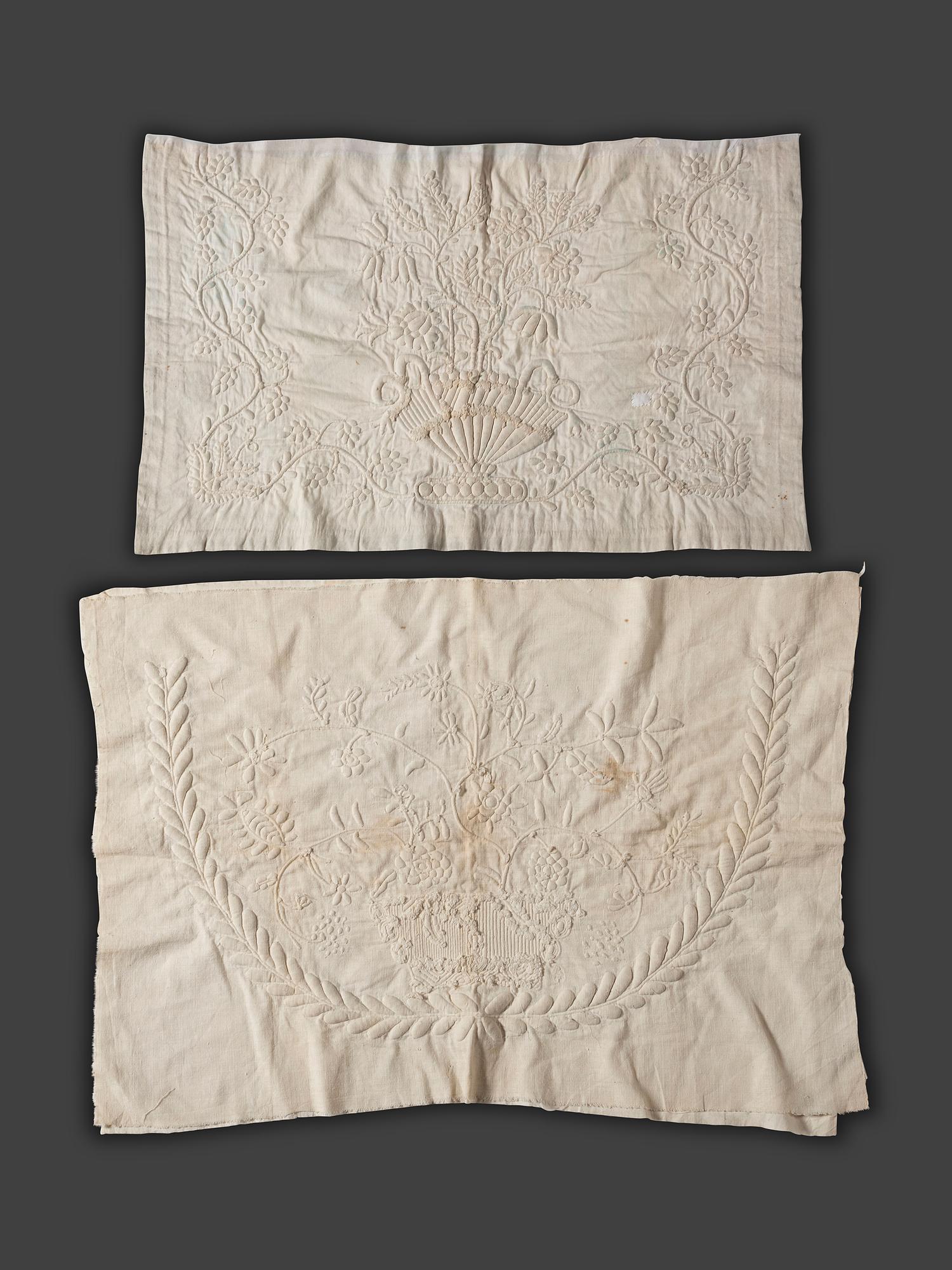 Six Trapunto and Whitework Embroidered Cotton and Linen Textiles