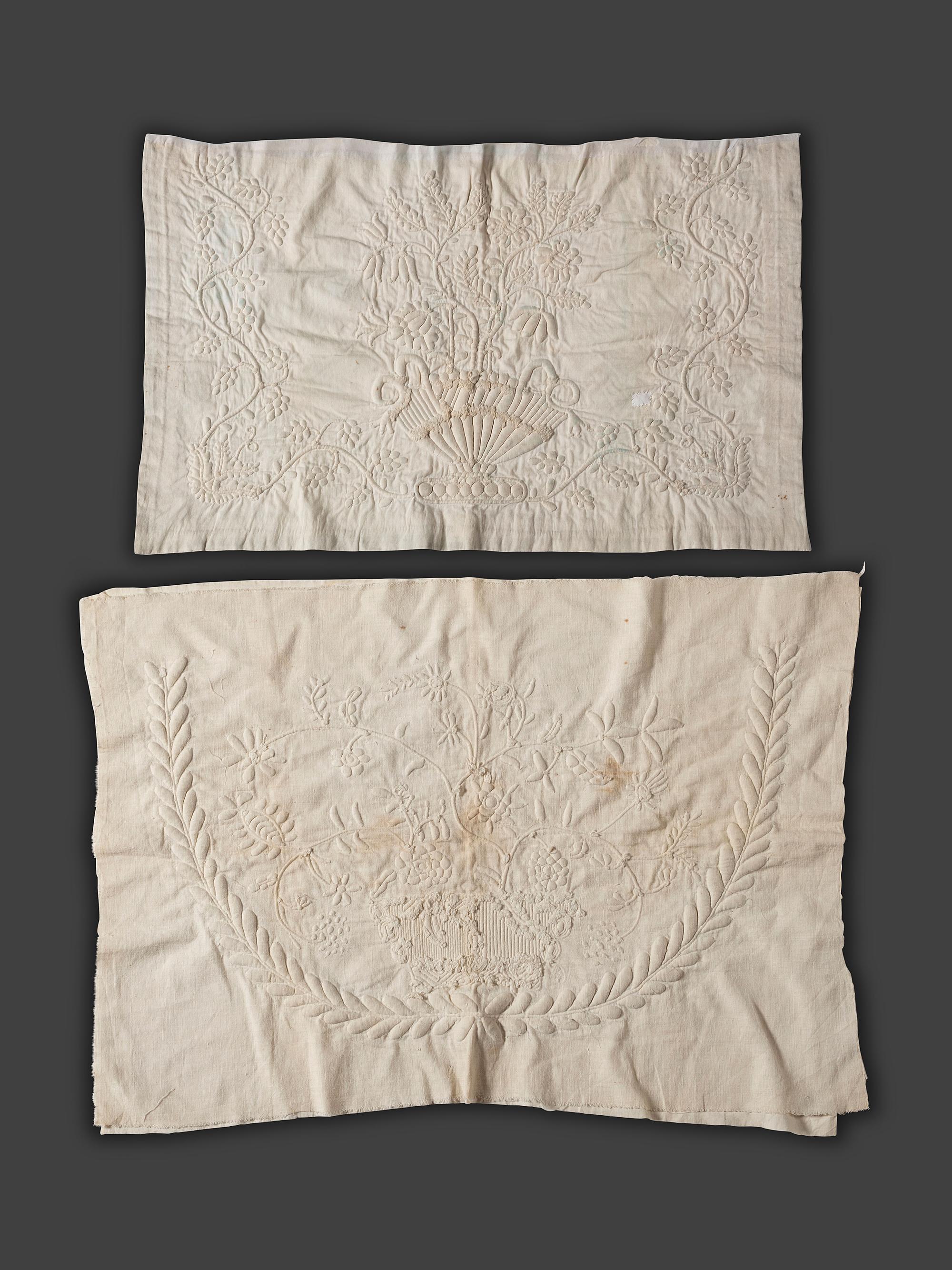 Six Trapunto and Whitework Embroidered Cotton and Linen Textiles