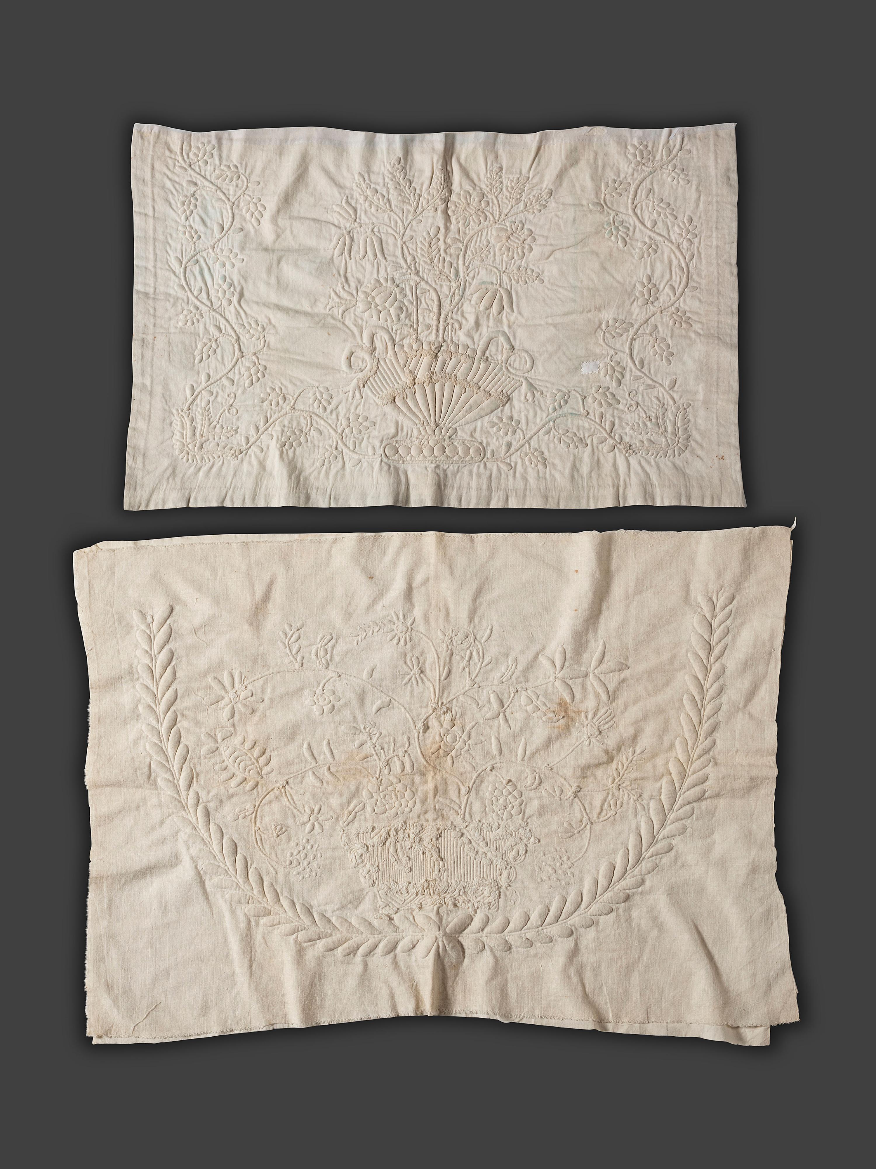 Six Trapunto and Whitework Embroidered Cotton and Linen Textiles