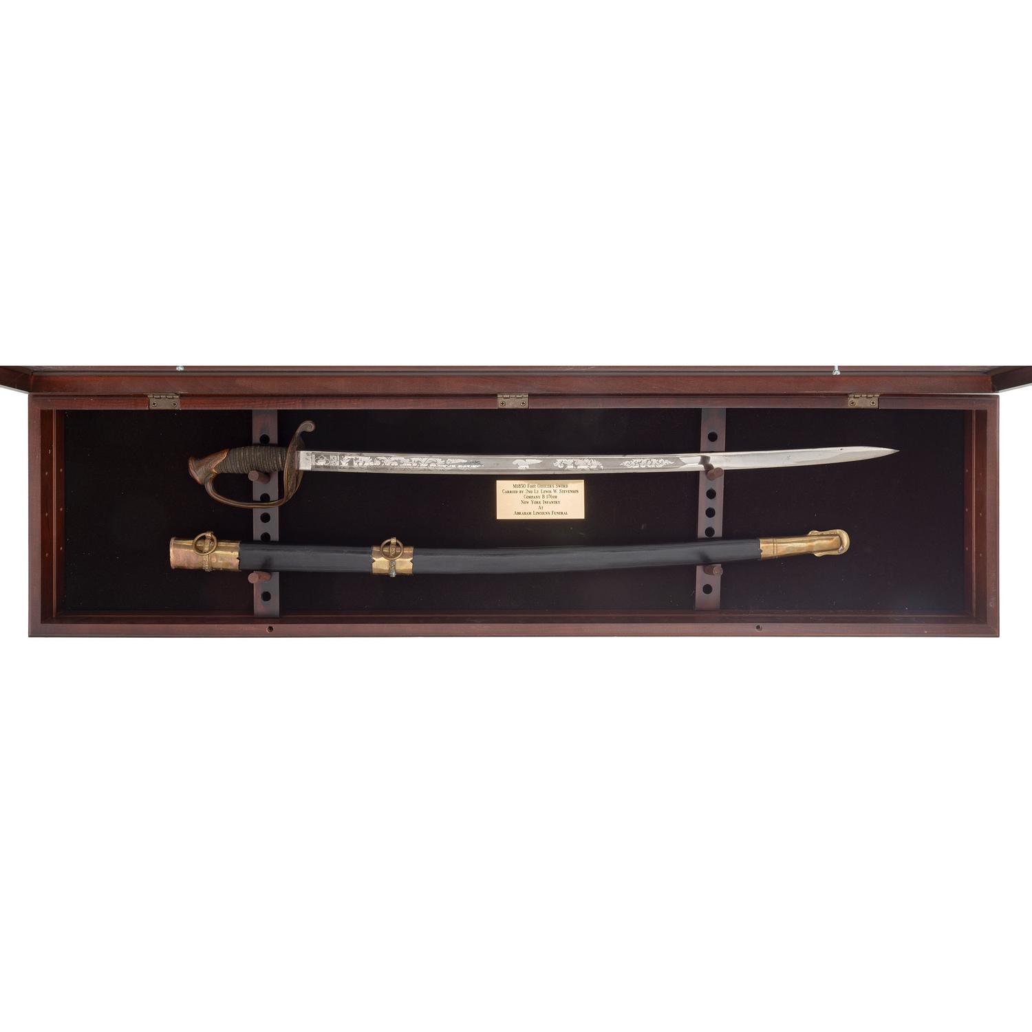 US Model 1850 Foot Officer's Sword by Collins & Co in Display Case Attributed to 2nd Lt. Lewis W Stevenson 176th New York Infantry
