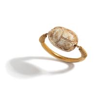 An Egyptian Gold and Steatite Scarab Swivel Ring