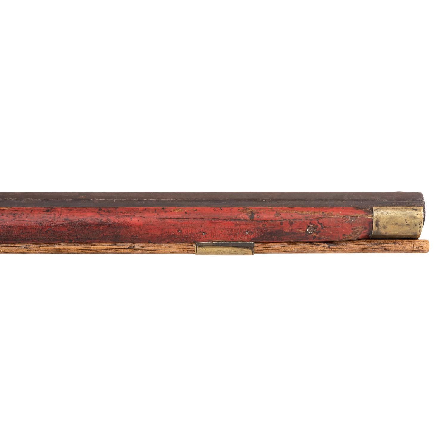 Red Painted Percussion Altered Smooth Rifle with Powder Horn & Pipe Tomahawk