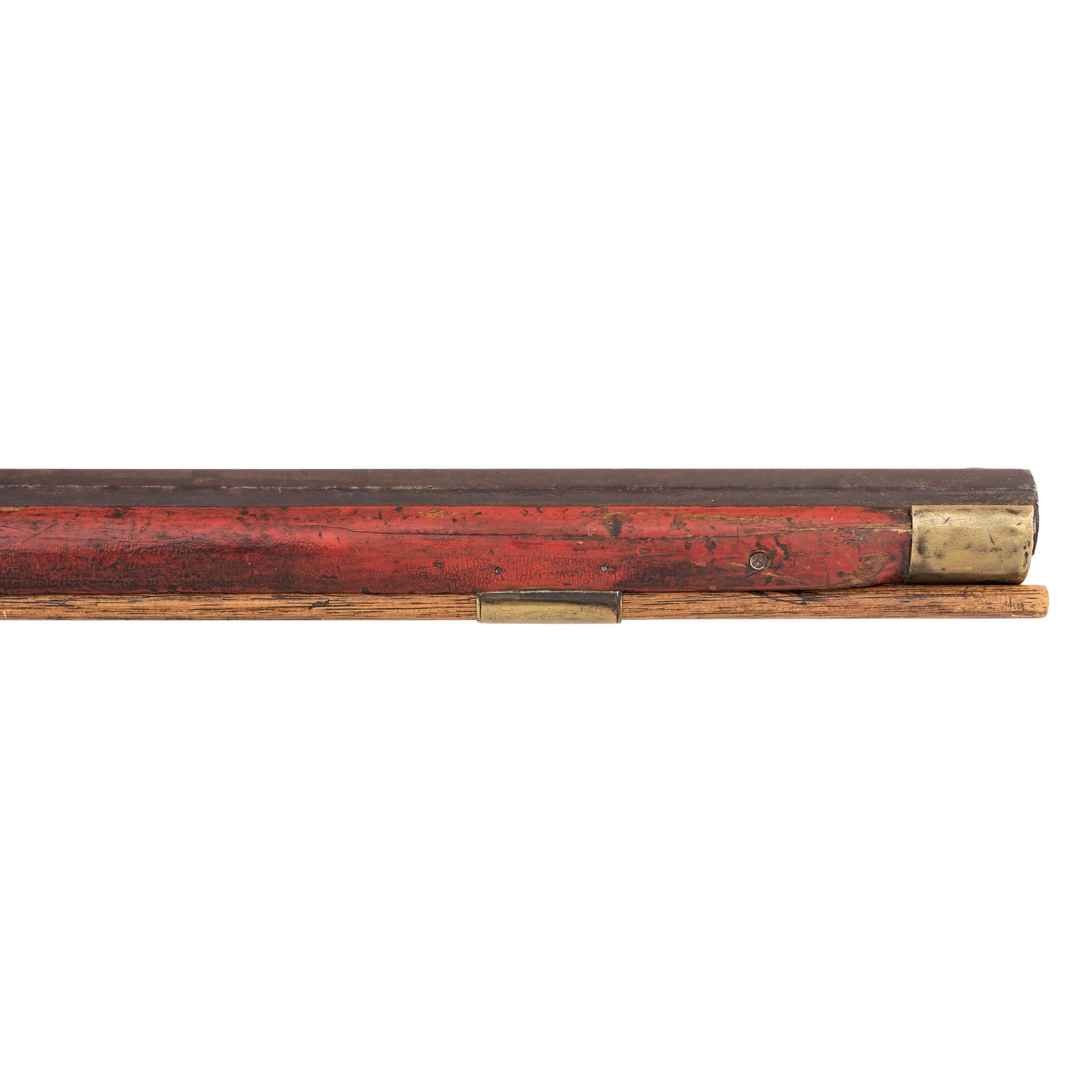 Red Painted Percussion Altered Smooth Rifle with Powder Horn & Pipe Tomahawk