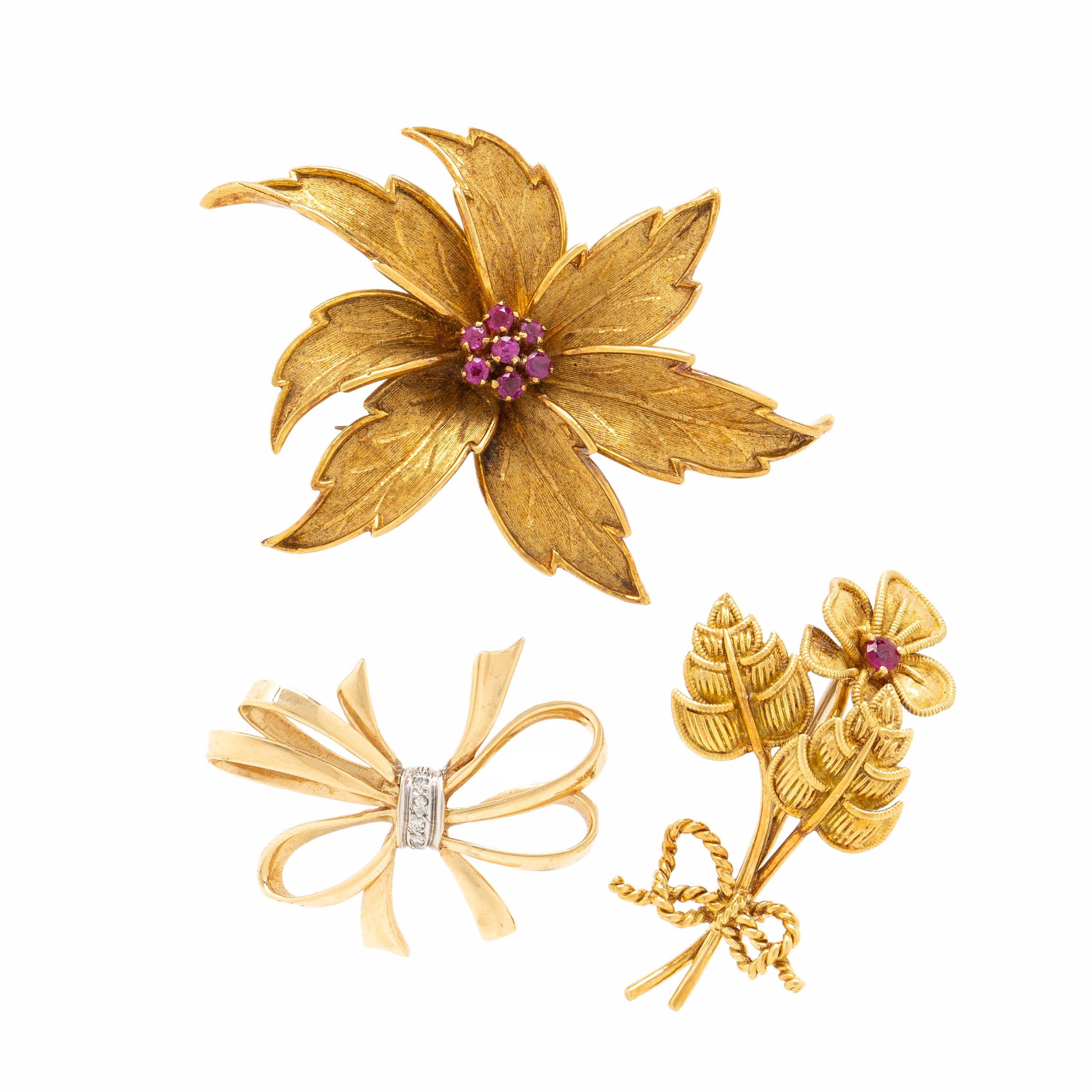 Three Yellow Gold Brooches