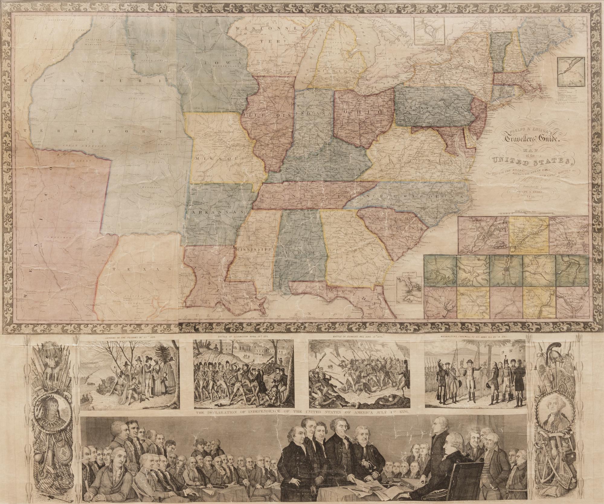 PHELPS & ENSIGN, publishers. Phelps & Ensign's Traveller's Guide, and Map of the United States… [map only]. New York: Phelps & Ensign, 1841 [copyright date 1840].