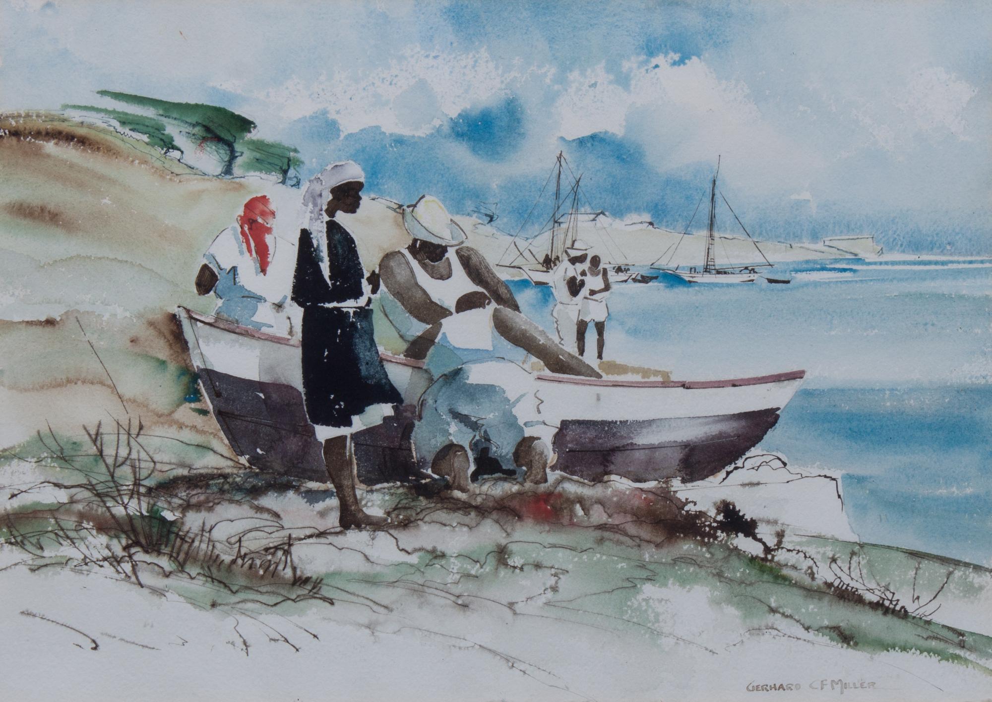 Gerhard C. F. Miller, (Wisconsin, 1903-2003), Beach Scenes, Cancun Mexico (two works)