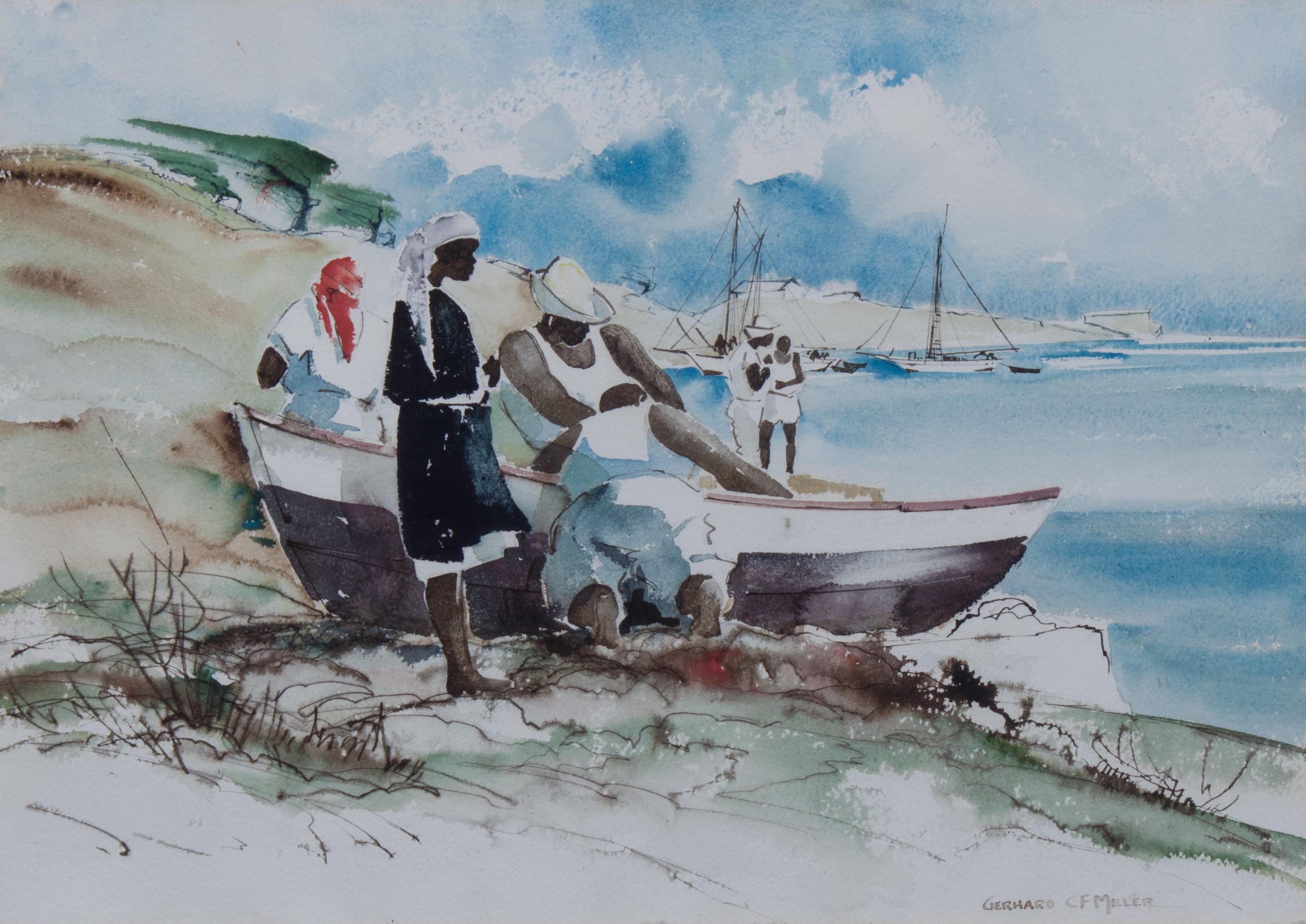 Gerhard C. F. Miller, (Wisconsin, 1903-2003), Beach Scenes, Cancun Mexico (two works)