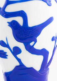 Two Pairs of Chinese Blue Overlay Opaque White Peking Glass Vases