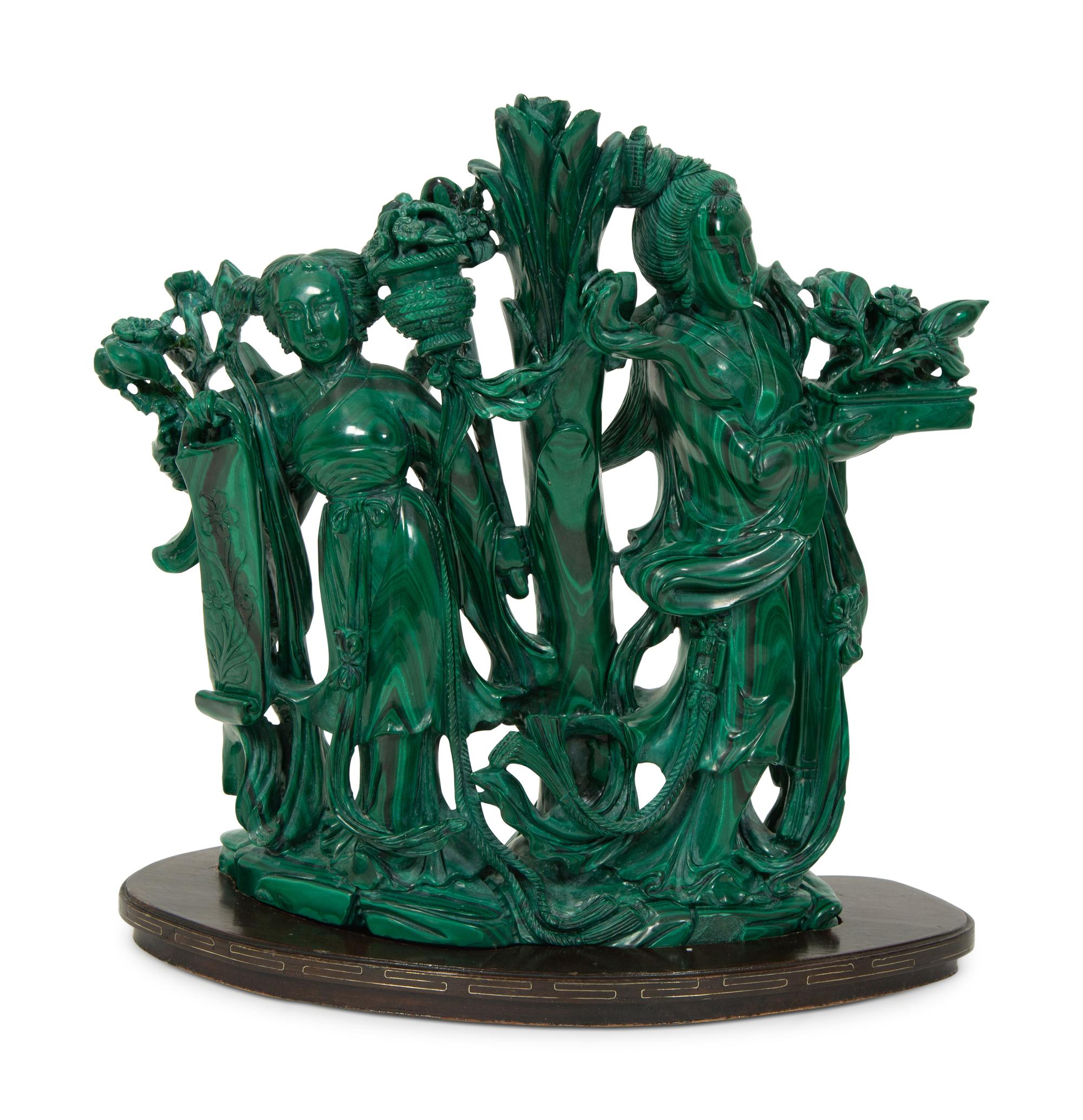A Chinese Carved Malachite Figural Group